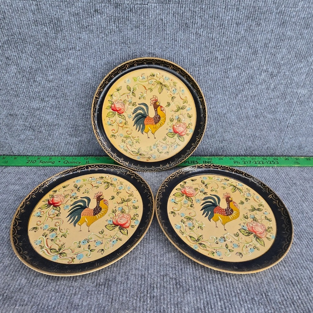 Japanese Hand Painted Alcohol Proof Rooster Decorative Paper Mache Plates Set of